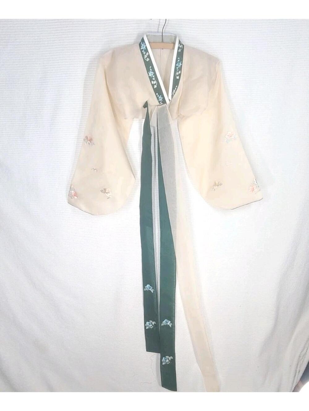 Vintage Chinese Hanfu Jacket Shirt Sheer Green Tan Hand Stitched Ooak 34"b Small - Picture 4 of 9